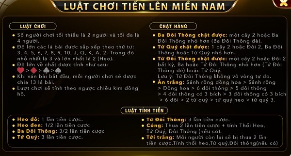 Luật chơi game Tiến lên miền Nam tại Go88