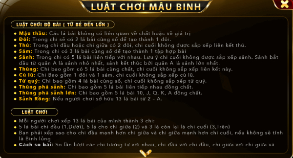 Luật chơi Mậu Binh trên cổng game Go88