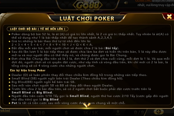 Kinh nghiệm chơi bài Poker tại nhà cái Go88